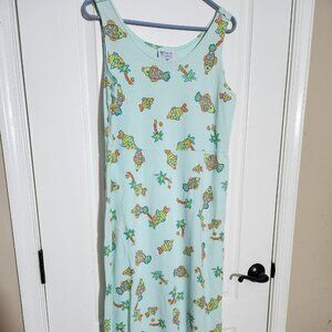 Vintage Fresh Produce Dress Teal Fish Pattern Womens Medium EUC